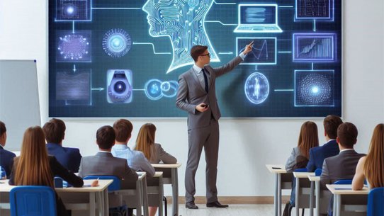 Prompt for this AI image: a course at a university where artificial intelligence is taught