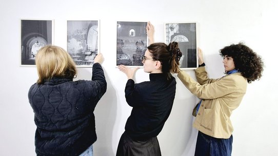 Preparation of the exhibition Places in the In-Between - Photographs by Mehdi Temessek.