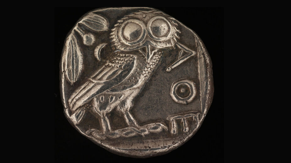 Athenian coin, tetra drachma, silver, -450 BCE, Foundation Martin Bodmer.