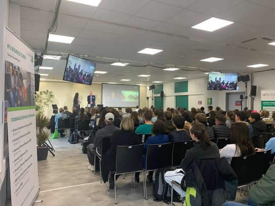 Picture HFU Business School: Impression from the local TLS event at the HFU Business School with Prof. Dr. Michael Lederer, Vice President International Affairs and Executive Education at HFU, and Prof. Dr. Julika Baumann Montecinos, Professor of Intercultural Management at the HFU Business School